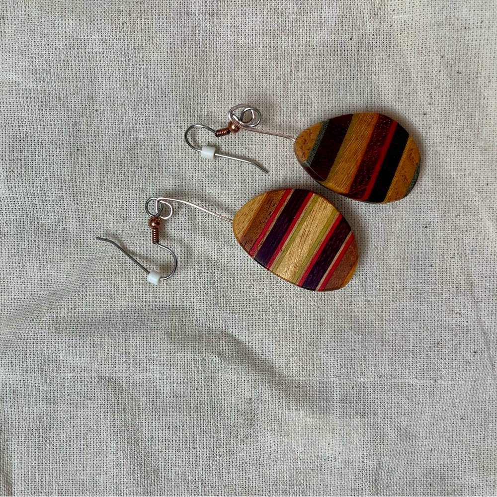Multicolor Striped Wooden Earrings - Women Jewelry